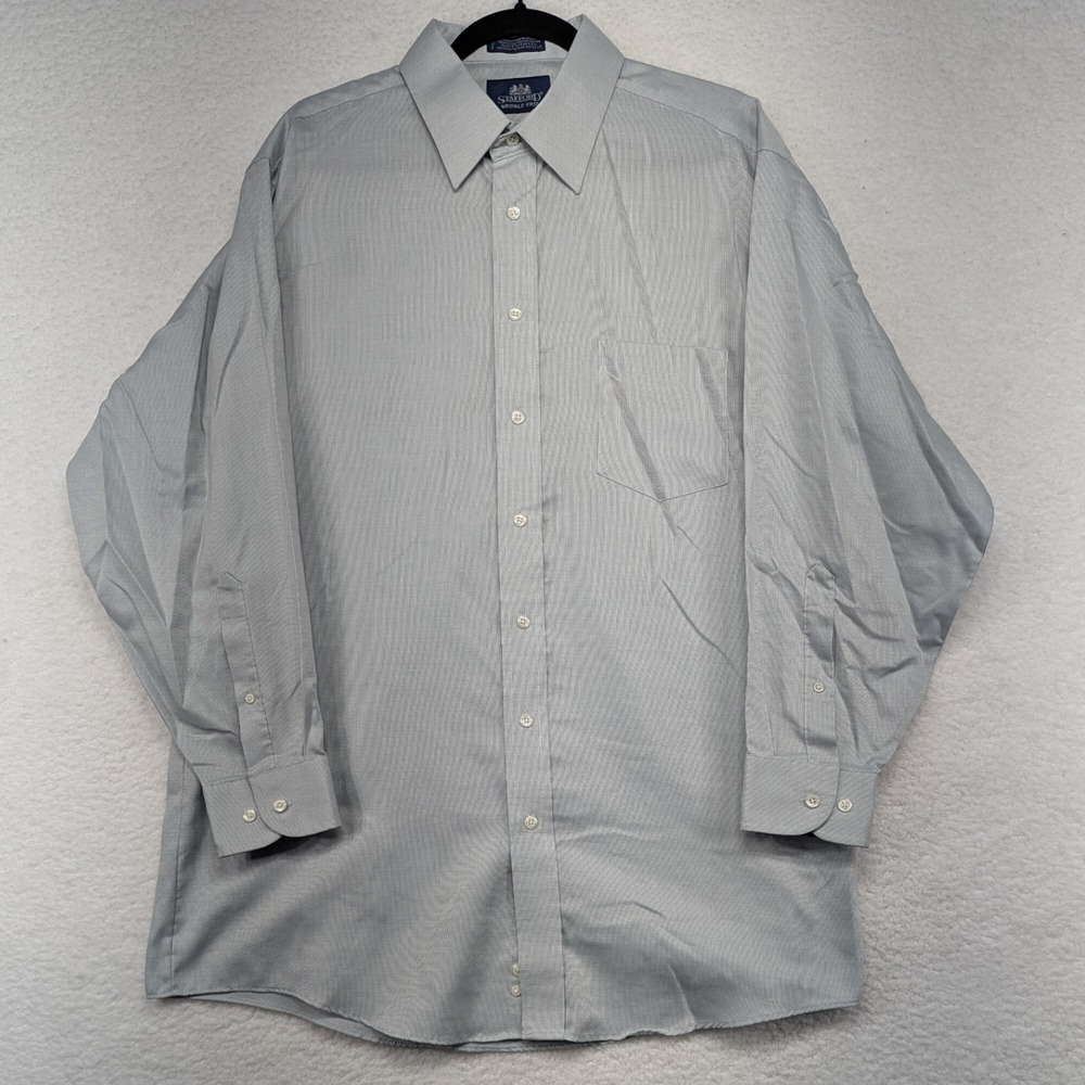 Stafford Wrinkle Free Dress Shirt Men's 17 32/33 Gray Striped Long Sleeve Button